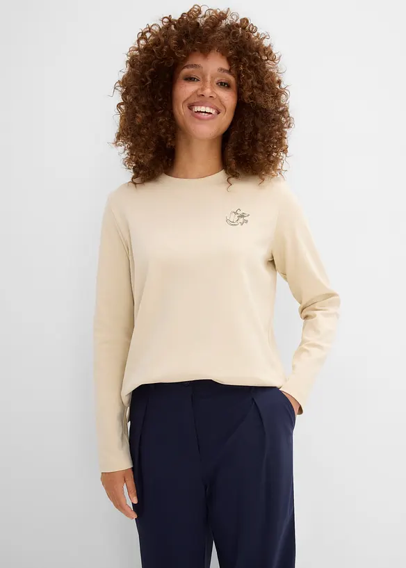 Langarmshirt aus schwerer Bio-Baumwolle in beige von hinten (im Anschnitt) - bonprix Langarmshirt aus schwerer Bio-Baumwolle in beige von hinten (im Anschnitt) - bonprix