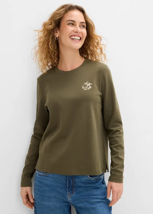 Langarmshirt aus schwerer Bio-Baumwolle in grün von hinten (im Anschnitt) - bonprix Langarmshirt aus schwerer Bio-Baumwolle in grün von hinten (im Anschnitt) - bonprix