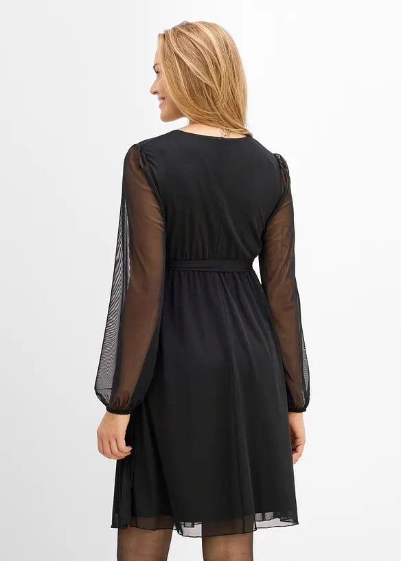 Umstands- und Stillkleid mit transparenten Ärmeln in schwarz von hinten (Totalaufnahme) - bonprix Umstands- und Stillkleid mit transparenten Ärmeln in schwarz von hinten (Totalaufnahme) - bonprix