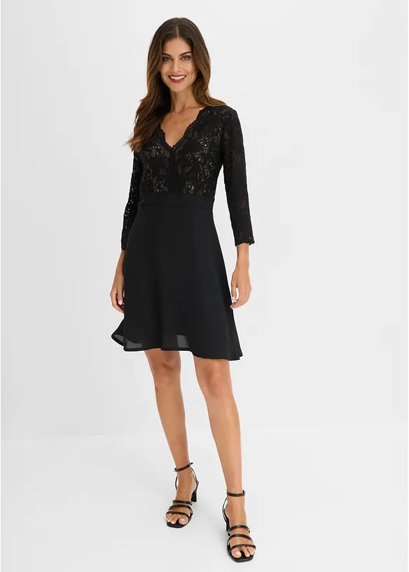 Cocktailkleid mit Spitze in schwarz von vorne (Totalaufnahme) - bonprix Cocktailkleid mit Spitze in schwarz von vorne (Totalaufnahme) - bonprix