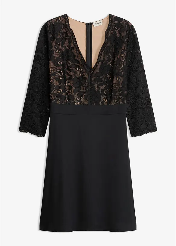 Cocktailkleid mit Spitze in schwarz von vorne - bonprix Cocktailkleid mit Spitze in schwarz von vorne - bonprix