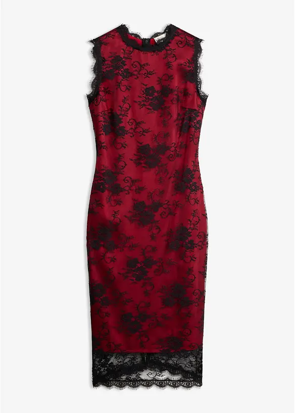 Spitzenkleid mit glänzendem Satin-Futter in schwarz von vorne - bonprix