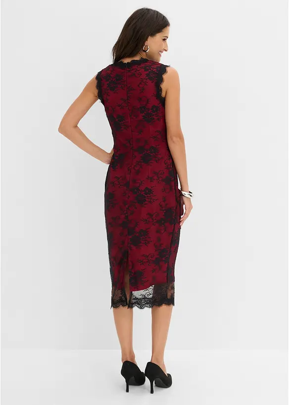 Spitzenkleid mit glänzendem Satin-Futter in schwarz von hinten (Totalaufnahme) - bonprix