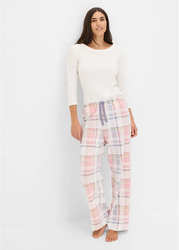 Gewebte Pyjamahose (2er Pack) aus Flanell in rosa im Look von vorne (Totalaufnahme) - bonprix