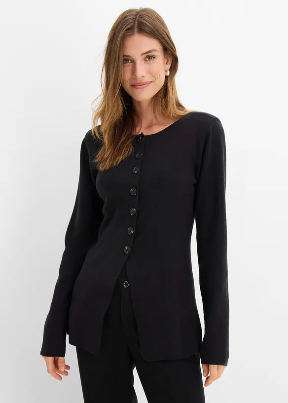 Feinstrickjacke in schwarz von vorne (im Anschnitt) - bonprix