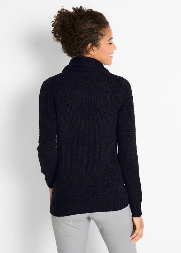 Grobstrick-Pullover aus Baumwoll-Mix in blau von hinten (im Anschnitt) - bonprix