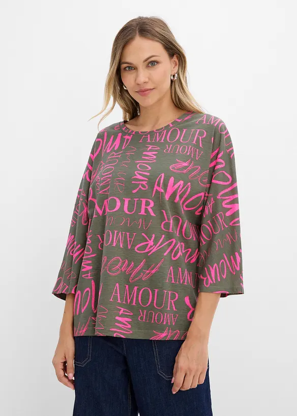 Oversize-Shirt aus Baumwoll-Viskose-Mix in grün von vorne (im Anschnitt) - bonprix