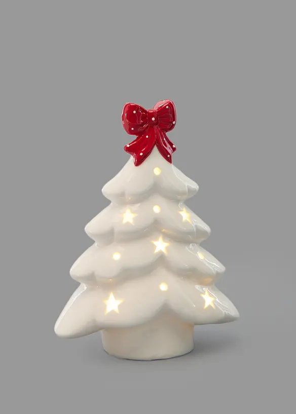 LED-Deko-Objekt Tannenbaum mit Schleife in weiß von vorne - bonprix