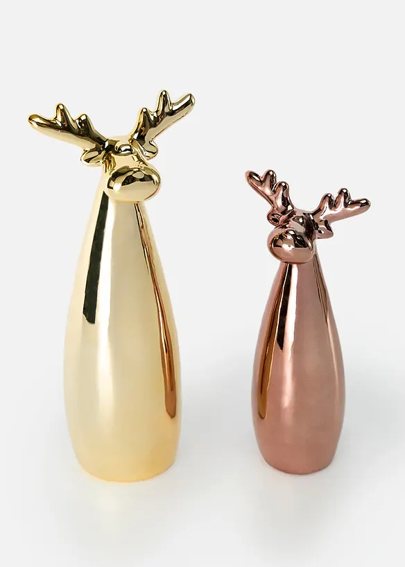 Deko-Objekte Rentiere (2-tlg. Set) in gold von vorne - bonprix