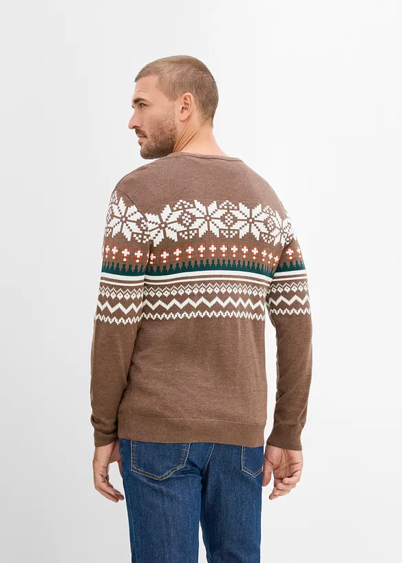 Norweger-Pullover in Regular Fit in braun von hinten (im Anschnitt) - bonprix