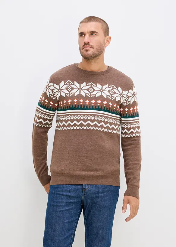 Norweger-Pullover in Regular Fit in braun von vorne (im Anschnitt) - bonprix