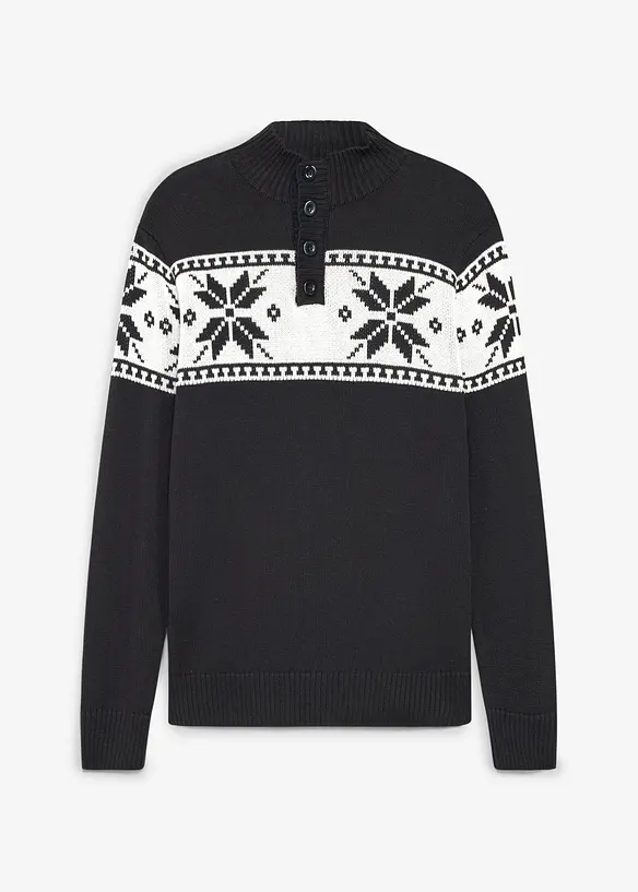 Norweger-Pullover in Regular-Fit in schwarz von vorne - bonprix