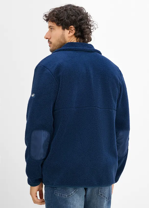 Teddy-Fleece-Jacke in blau von hinten (im Anschnitt) - bonprix