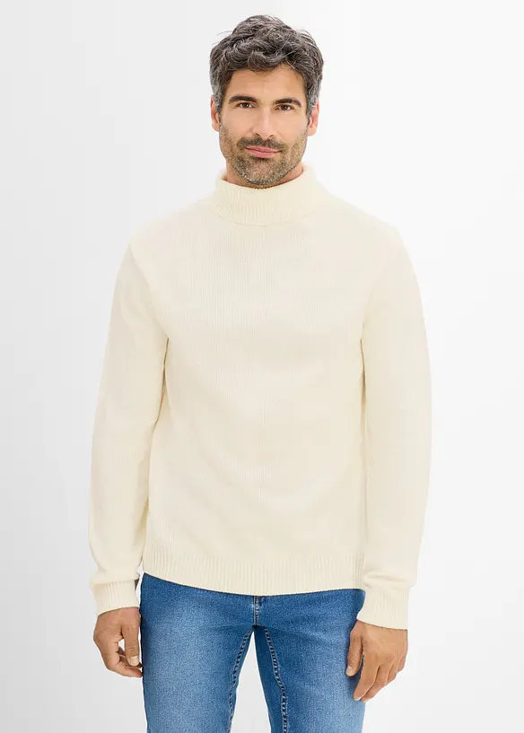Rollkragenpullover in Regular-Fit in weiß von vorne (im Anschnitt) - bonprix