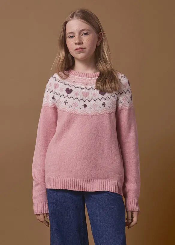 Grobstrick-Pullover in rosa von vorne (im Anschnitt) - bonprix