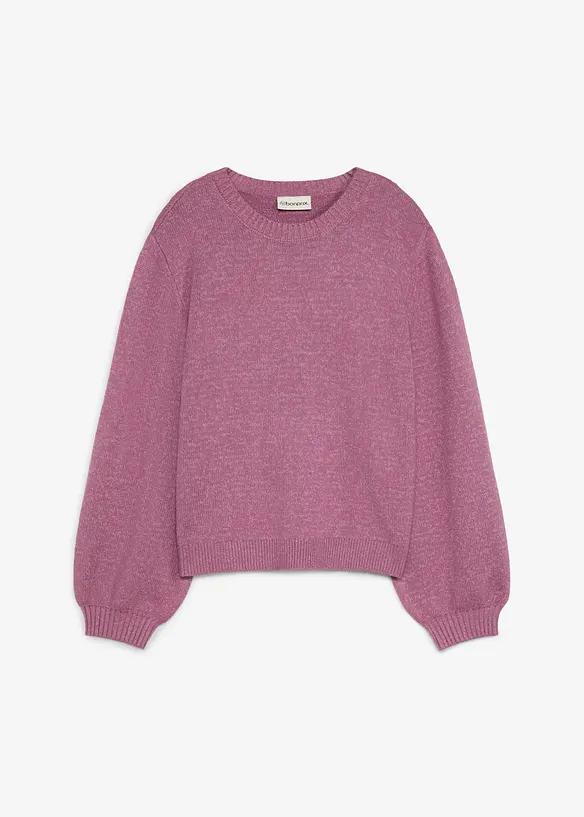 Grobstrick-Pullover mit Wollanteil in lila von vorne - bonprix