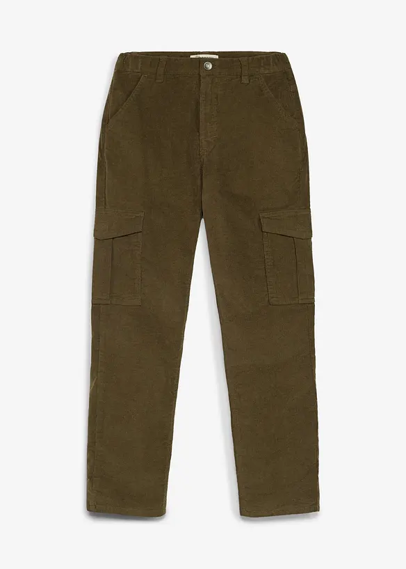 Thermo-Cargo-Cordhose in Regular-Fit mit Jerseyfutter in grün von vorne - bonprix