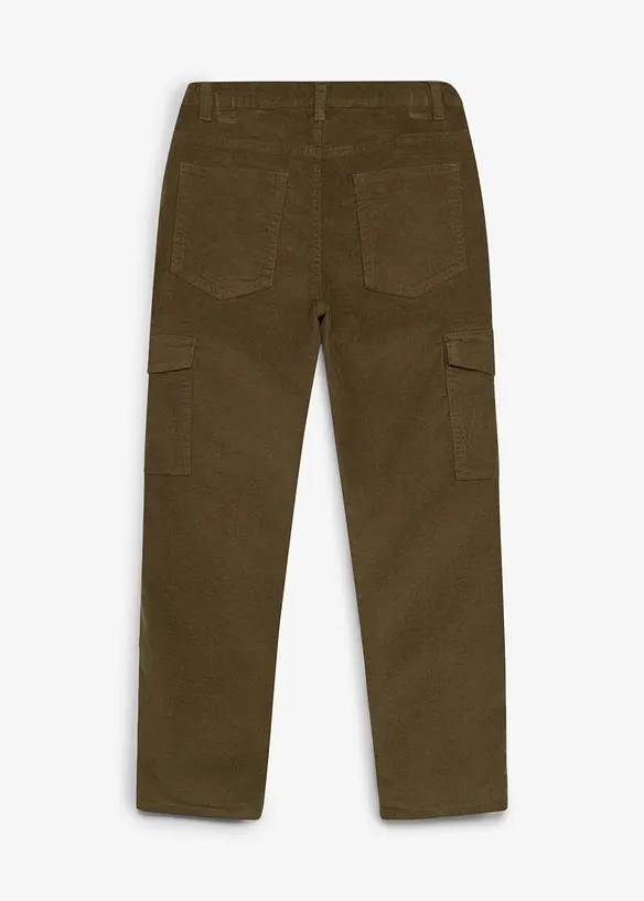 Thermo-Cargo-Cordhose in Regular-Fit mit Jerseyfutter in grün von hinten - bonprix