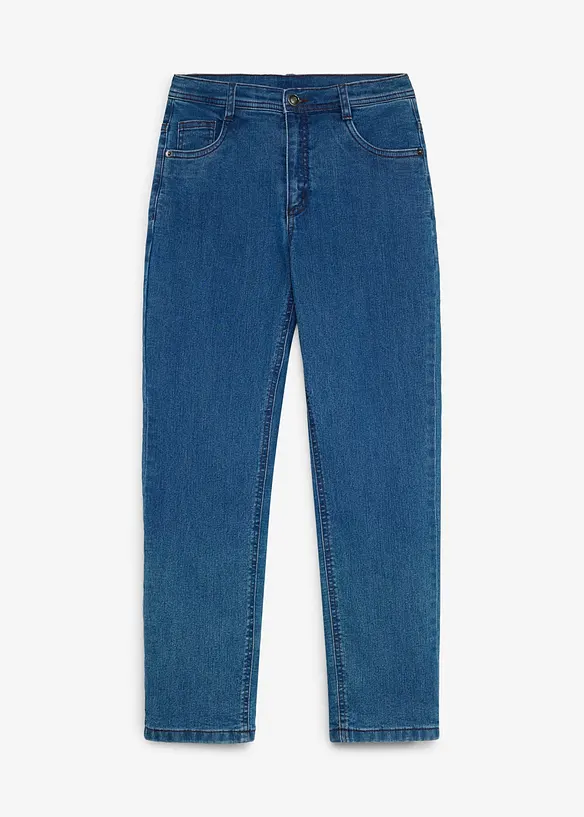 Thermo Regular-Fit-Stretchjeans mit kariertem Jerseyfutter in blau von vorne - bonprix