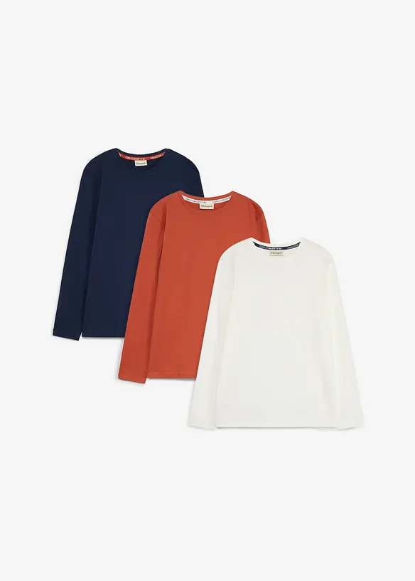 Langarmshirt mit Bio Baumwolle (3er-Pack) in blau von vorne - bonprix