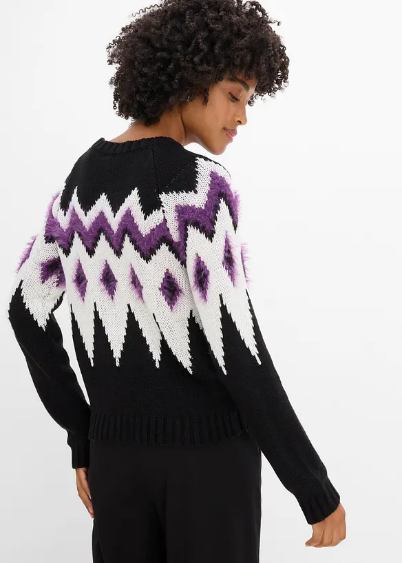 Fair-Isle-Grobstrick-Pullover in schwarz von hinten (im Anschnitt) - bonprix