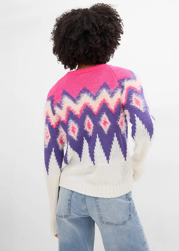 Fair-Isle-Grobstrick-Pullover in weiß von hinten (im Anschnitt) - bonprix