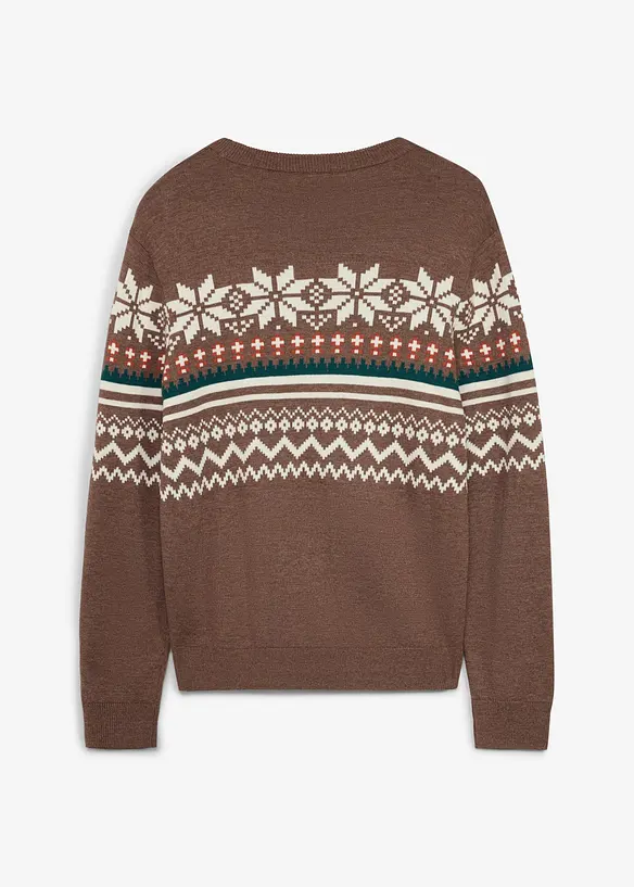 Feinstrickpullover mit Norwegermuster in braun von hinten - bonprix