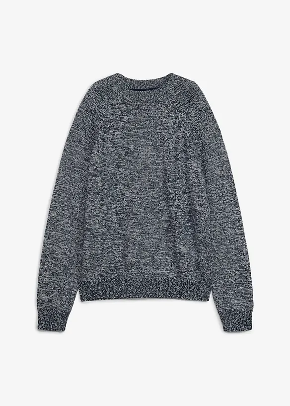 Grobstrick-Pullover in Melange-Optik in blau von vorne - bonprix