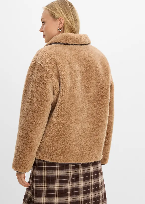Fellimitat-Jacke mit dekorativen Riegelknöpfen in braun von hinten (im Anschnitt) - bonprix