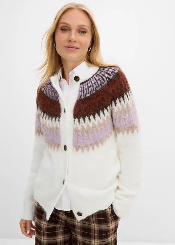 Norweger-Strickjacke in weiß von vorne (im Anschnitt) - bonprix