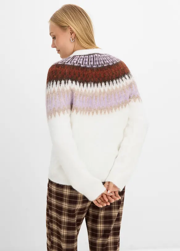 Norweger-Strickjacke in weiß von hinten (im Anschnitt) - bonprix