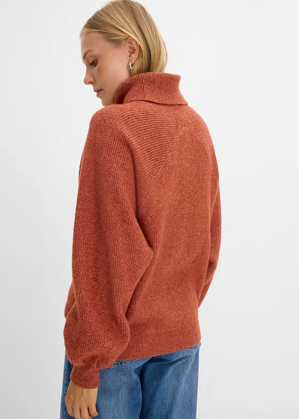 Rollkragenpullover mit Pufferärmeln in braun von hinten (im Anschnitt) - bonprix