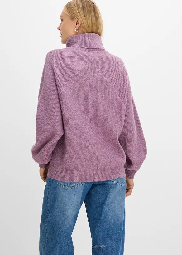 Rollkragenpullover mit Pufferärmeln in lila von hinten (im Anschnitt) - bonprix