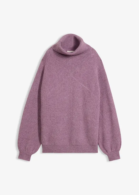 Rollkragenpullover mit Pufferärmeln in lila von vorne - bonprix