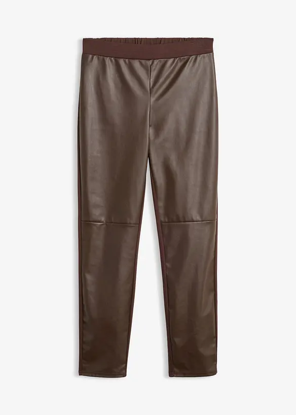 Lederimitat-Leggings mit Teilungsnähten am Knie in braun von vorne - bonprix