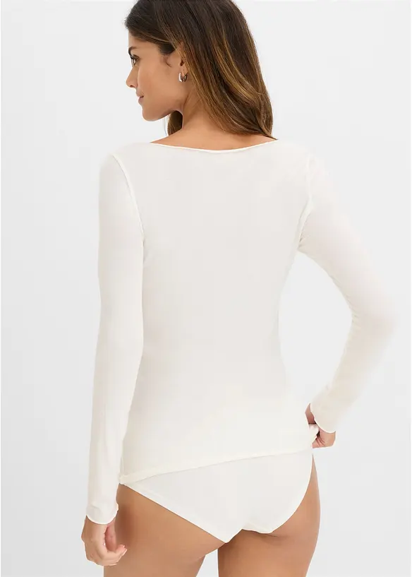 Ultralight Langarmshirt mit U-Boot-Ausschnitt aus Kaschmir-Mix in weiß von hinten (im Anschnitt) - bonprix