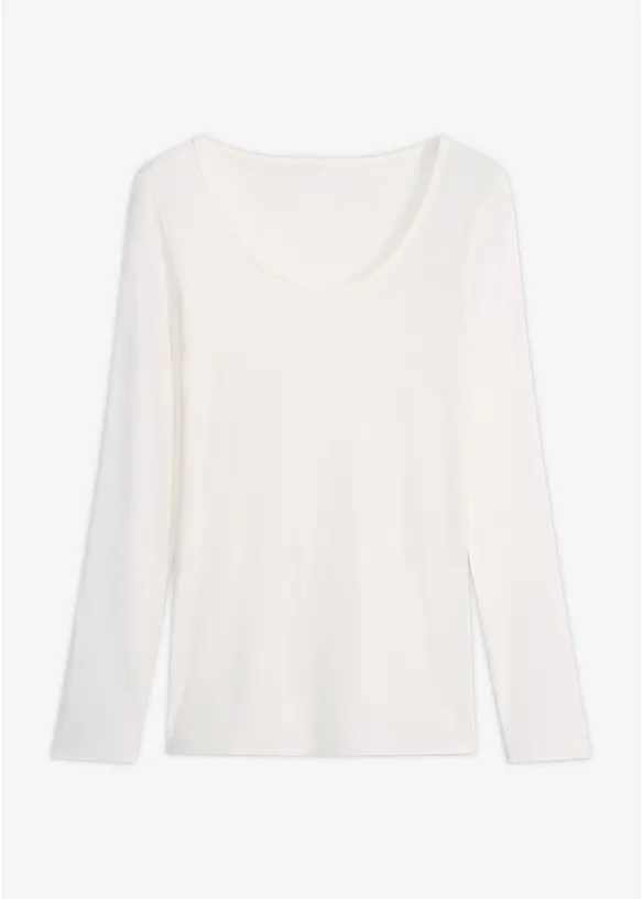 Ultralight Langarmshirt mit Rundhals-Ausschnitt aus Kaschmir-Mix in weiß von vorne - bonprix