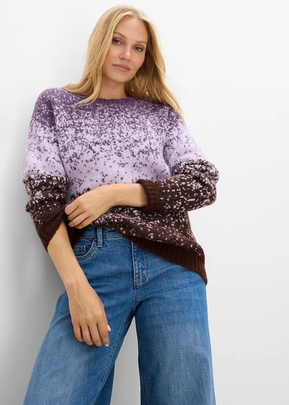 Pullover aus flauschigem Hairy-Knit in lila von vorne (im Anschnitt) - bonprix