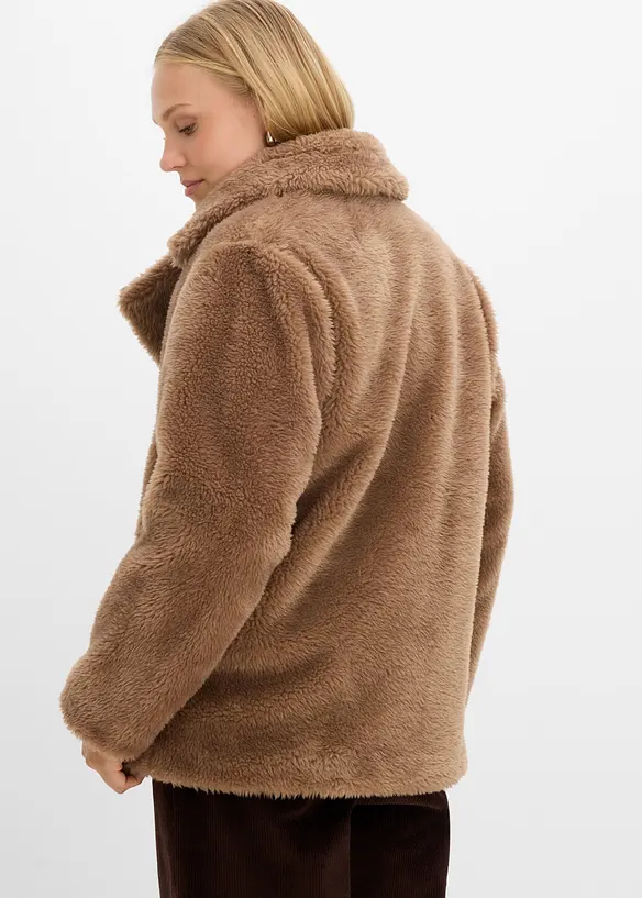 Oversize Teddy-Jacke in braun von hinten (im Anschnitt) - bonprix