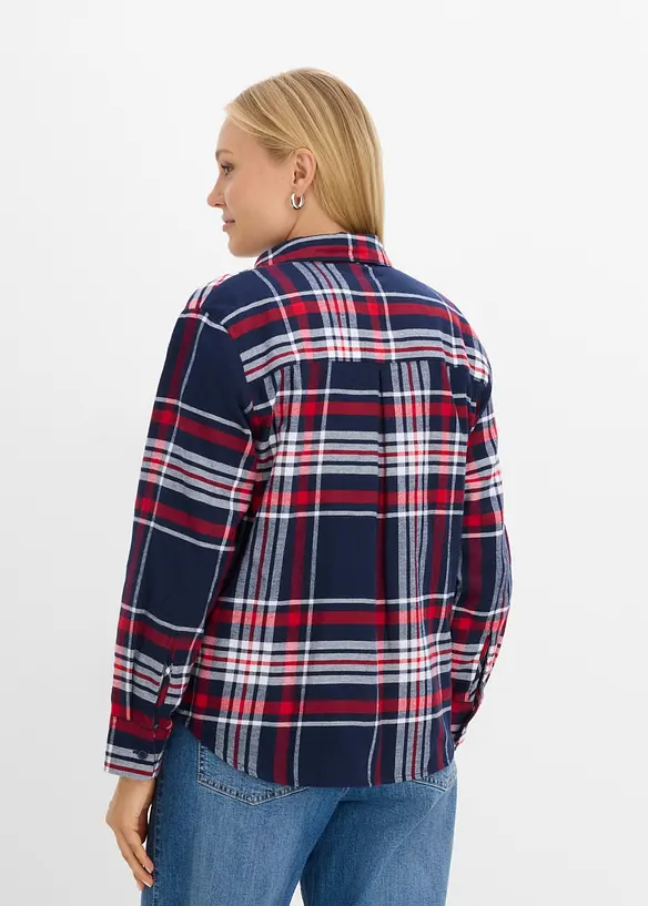 Flanellhemd aus reiner Bio-Baumwolle in blau von hinten (im Anschnitt) - bonprix