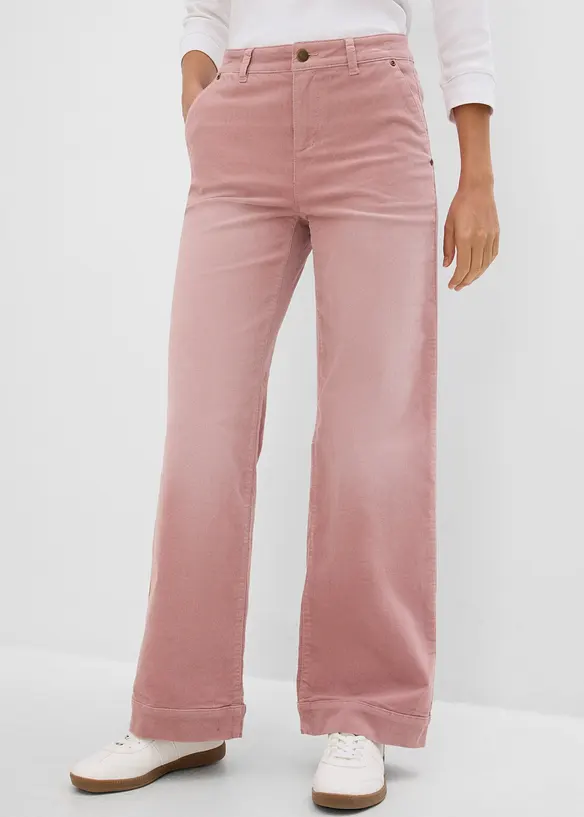 Weite Cordhose aus Baumwoll-Mix in rosa von vorne - bonprix