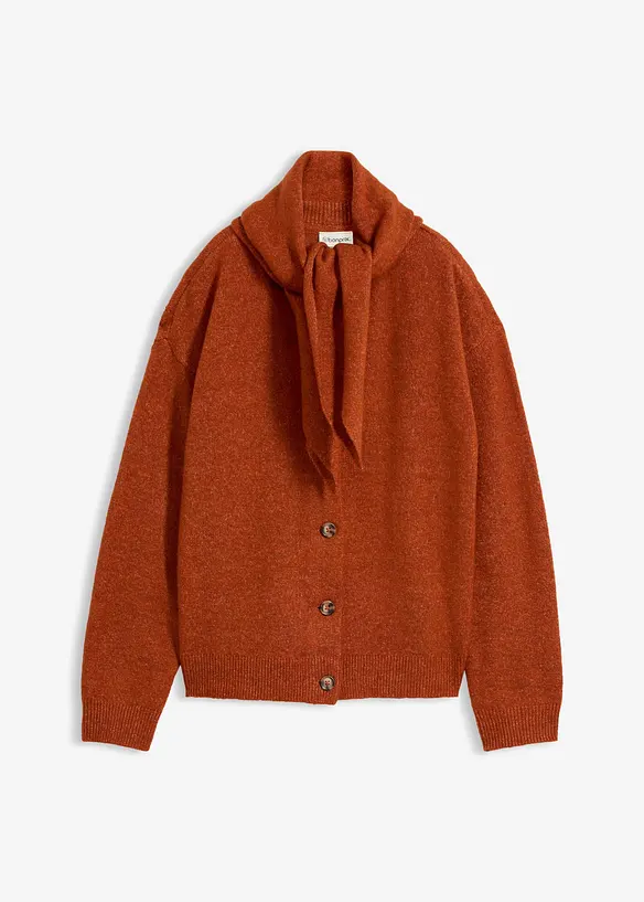 Strickjacke mit Schalkragen in braun von vorne - bonprix