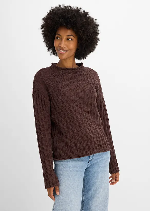 Grobstrick-Pullover in braun von vorne (im Anschnitt) - bonprix