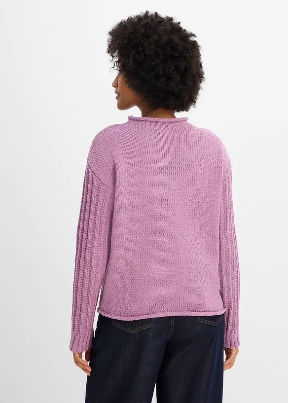 Grobstrick-Pullover in lila von hinten (im Anschnitt) - bonprix