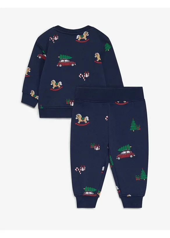 Süßes Set aus Hose und Sweatshirt aus reiner Bio-Baumwolle mit Weihnachtsmotiv (2-tlg.Set) in blau von hinten - bonprix