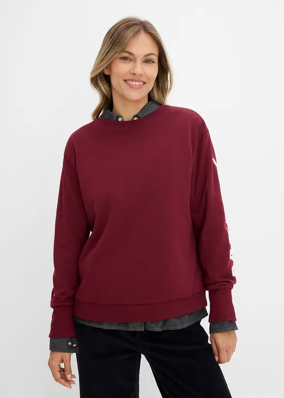 Oversize-Sweatshirt aus weichem Baumwoll-Mix in rot von hinten (im Anschnitt) - bonprix
