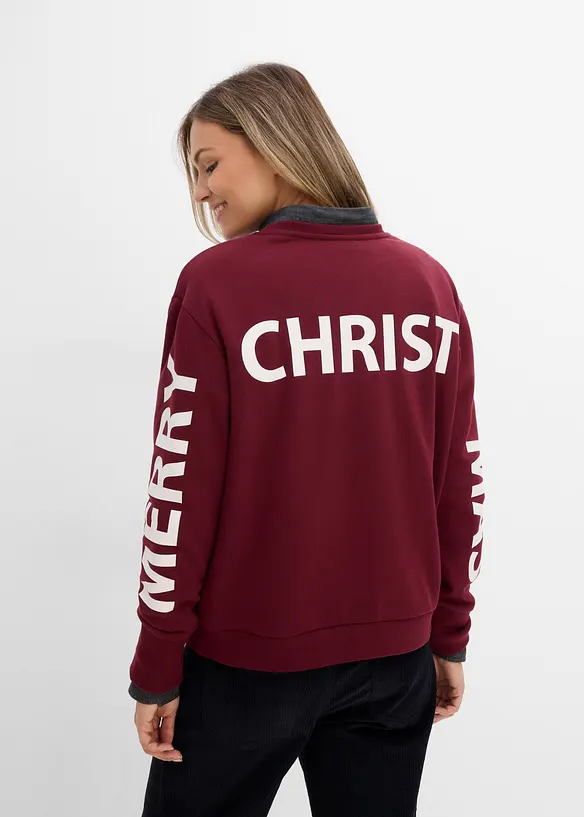 Oversize-Sweatshirt aus weichem Baumwoll-Mix in rot von vorne (im Anschnitt) - bonprix