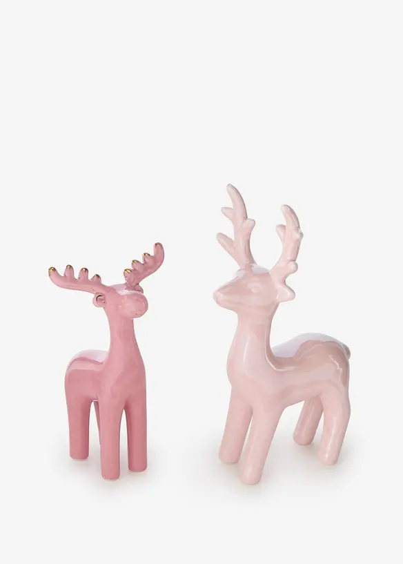 Deko-Objekte Rentier (2-tlg. Set) in rosa von vorne - bonprix