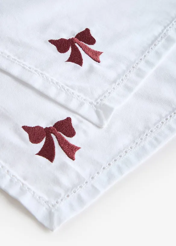 Stoffservietten aus Bio-Baumwolle mit Stickerei (4er Pack) in weiß (Detailaufnahme) - bonprix