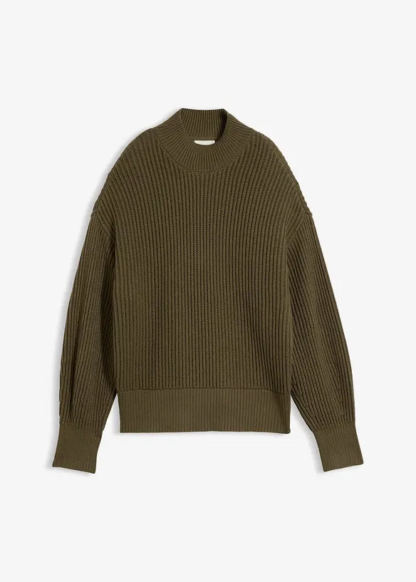 Oversize-Pullover aus reiner Baumwolle in grün von vorne - bonprix